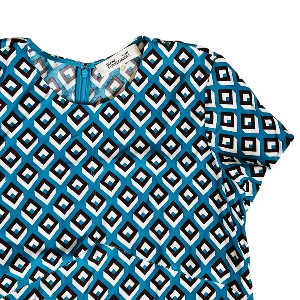 Diane Von Furstenberg Women’s Sz L Blue Geometric Print Carlotta Mini Dress - Picture 4 of 13